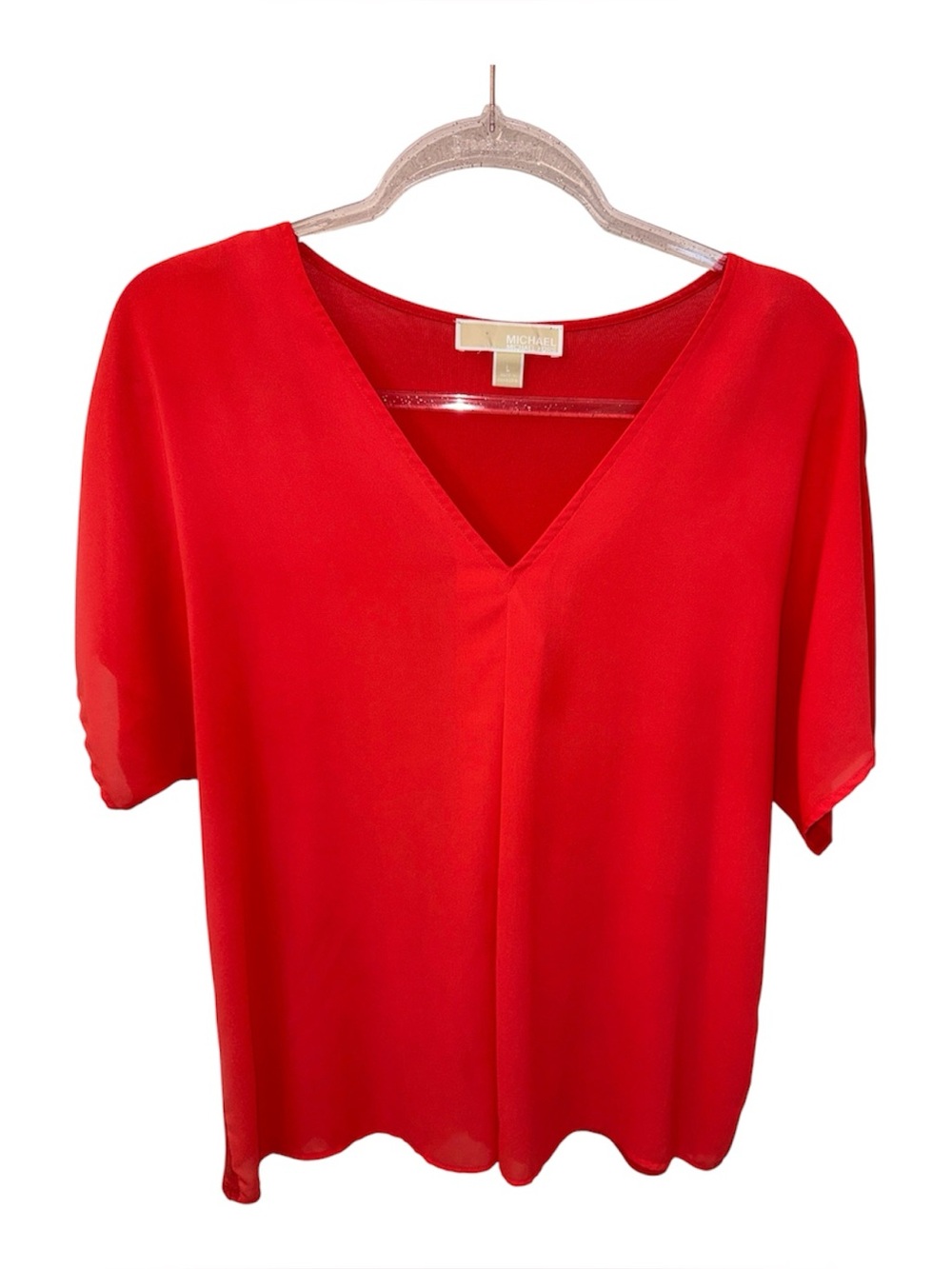 Michael Kors Vibrant Red-Orange V-Neck Women's Blouse